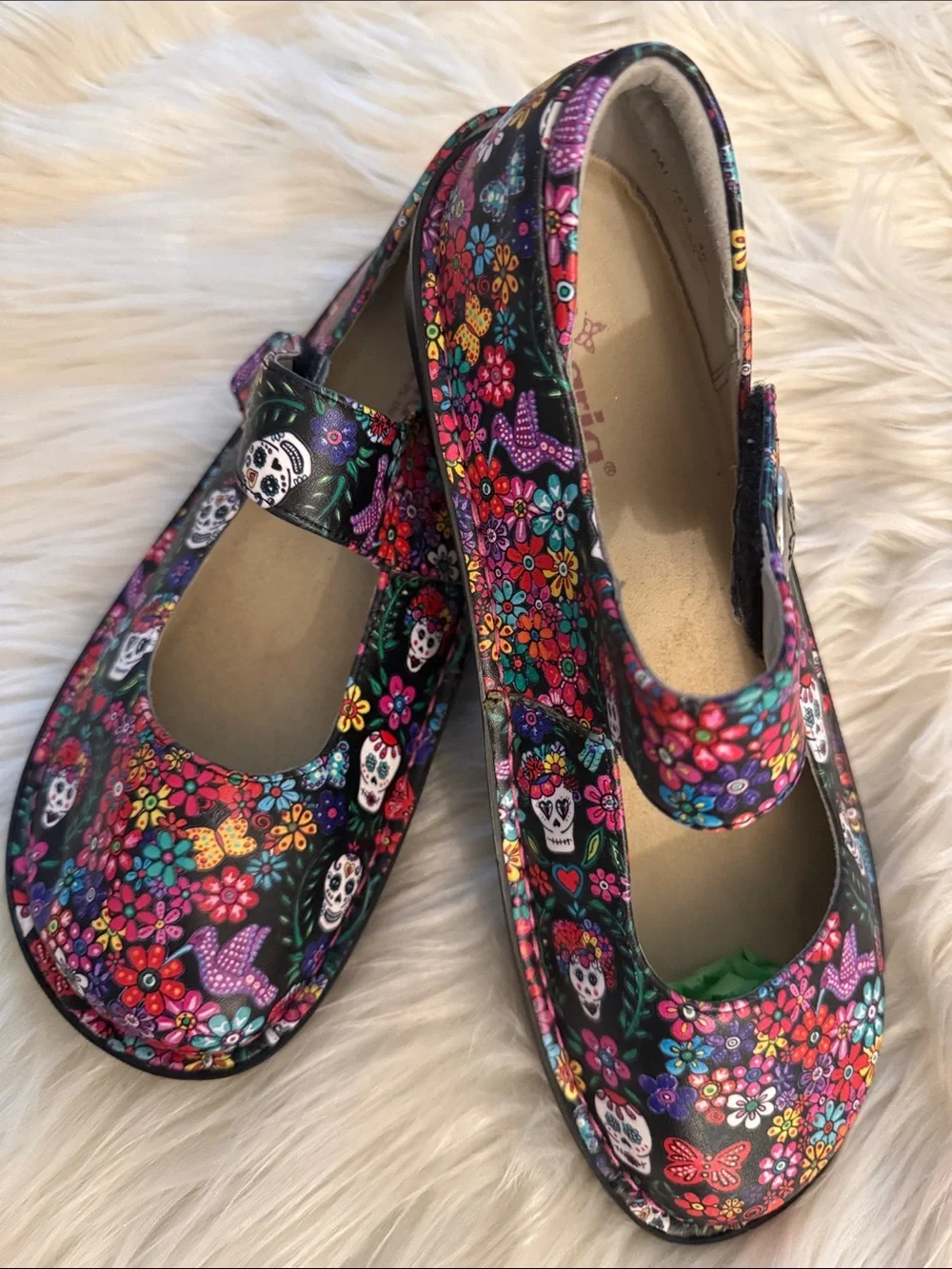 Alegria Black Multicolor Floral & Skull Mary Jane Shoes